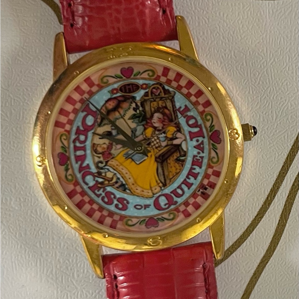 Geneva Gold-Tone Watch with Red Strap